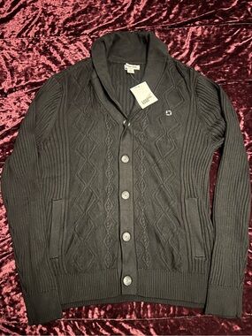 Chase Bank Lands' End Cable-Knit Shawl Collar Button Cardigan Sweater Men S